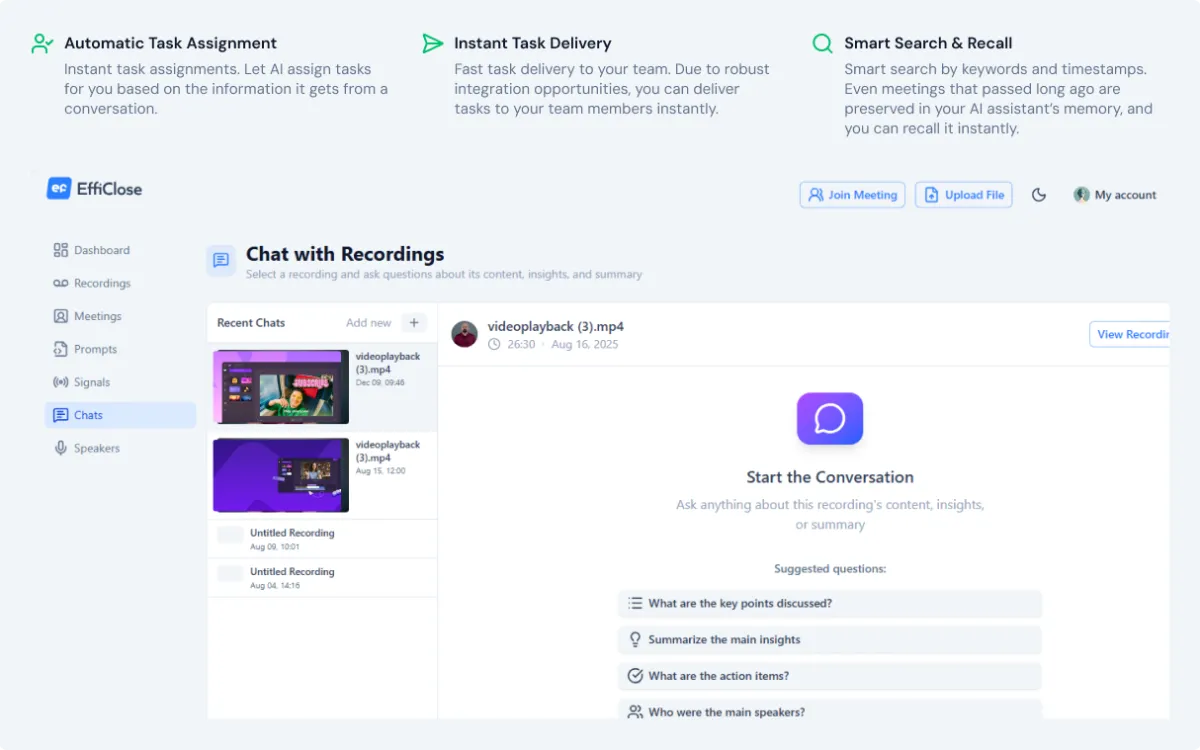 EffiClose task assignment interface