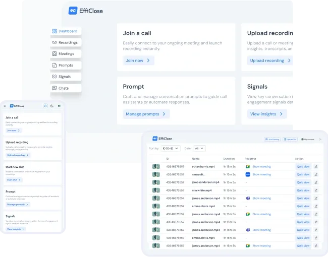 Efficlose Chrome Extension capturing browser meetings, webinars, and screen recordings